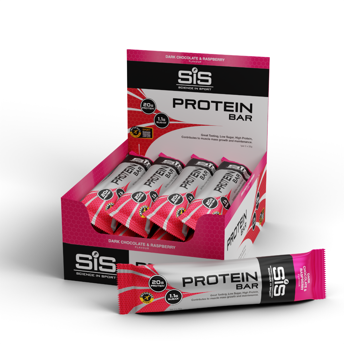 Protein-Riegel - Zartbitterschokolade-Himbeere (12er Pack)