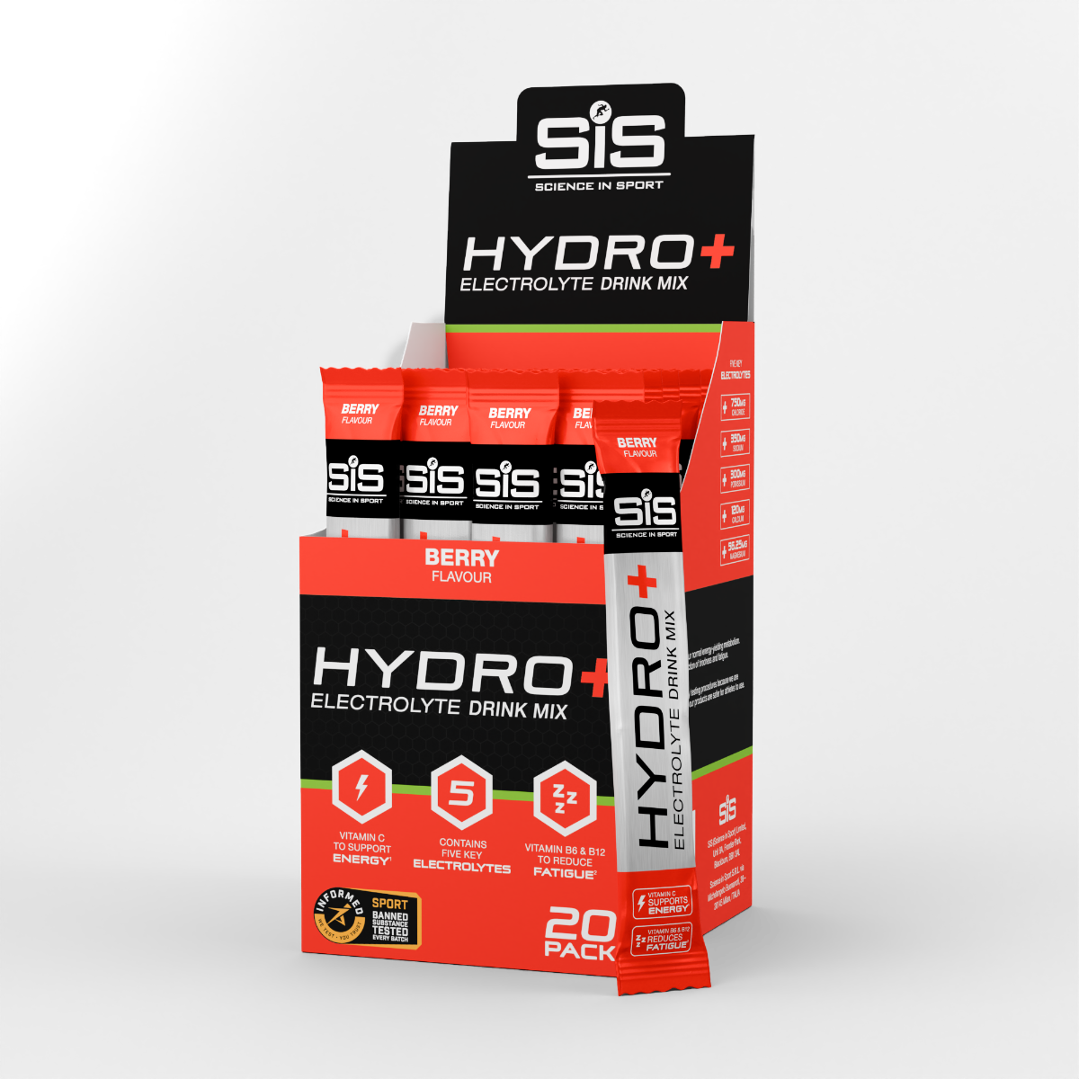 HYDRO+ 电解质混合饮料 - 20 包 - 浆果味