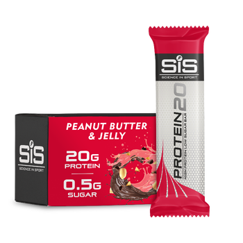 Protein20 peanut butter & jelly flavoured bar is designed for on the go with 20g protein and only 0.5g sugar per bar.
