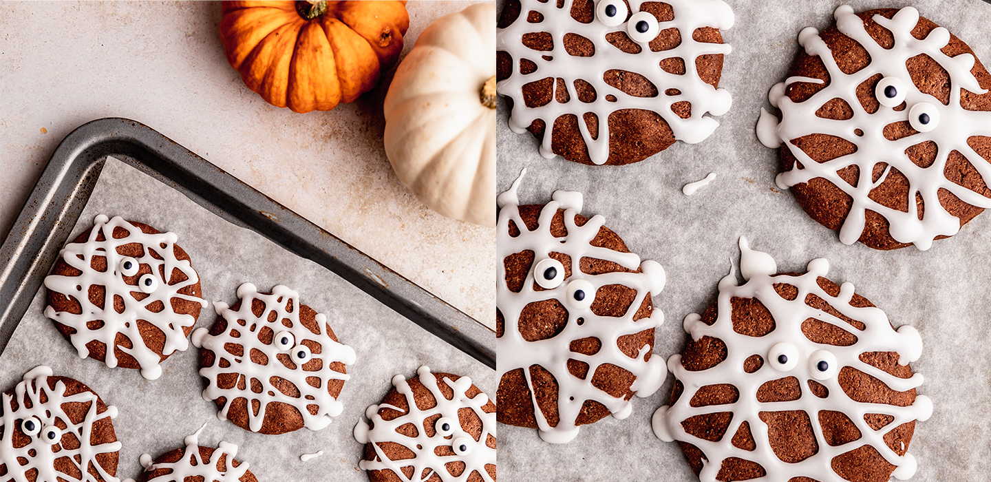 Protein biscuits on a tray with pumpkins