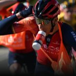 Ineos cyclist with SiS bottle in his mouth