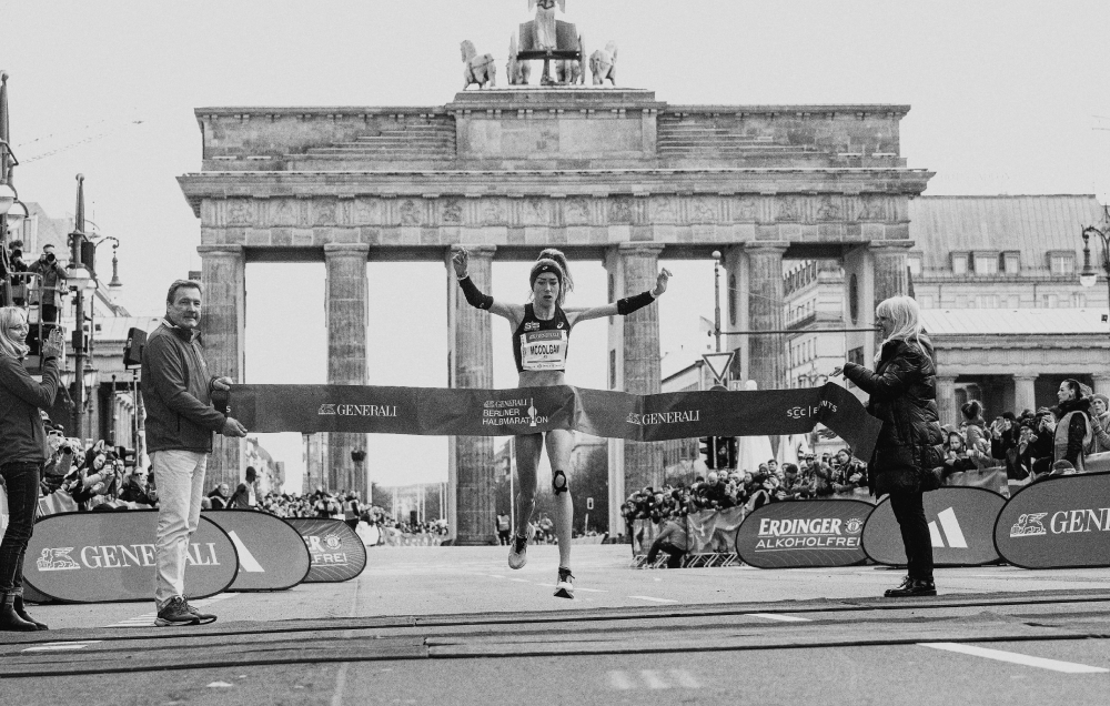 Eilish winning a marathon race