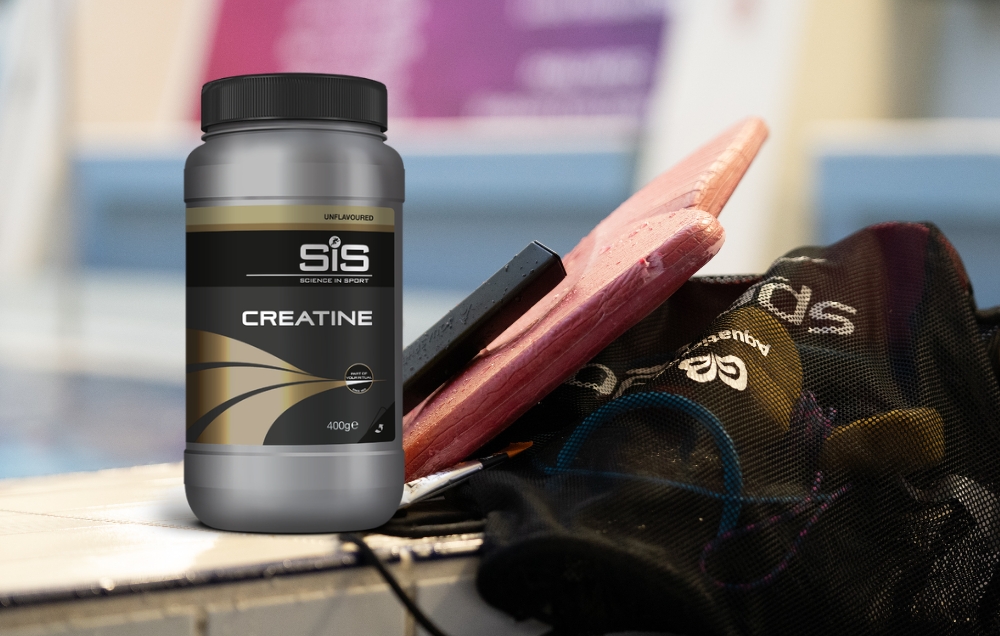 A tub of creatine next to a swimming pool